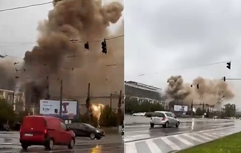 Explozie la CET Iași, văzută din stradă, în timp ce pe drum circulau mașini