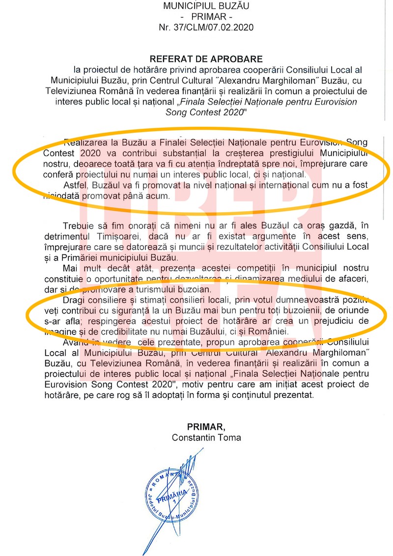 Expunerea de motive a primarului Constantin Toma