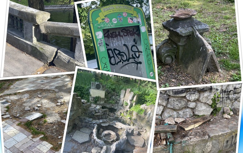 Cișmigiu, parcul-ruină de sub geamul primarului general: gunoaie, obiecte de artă distruse și poduri aproape dărâmate