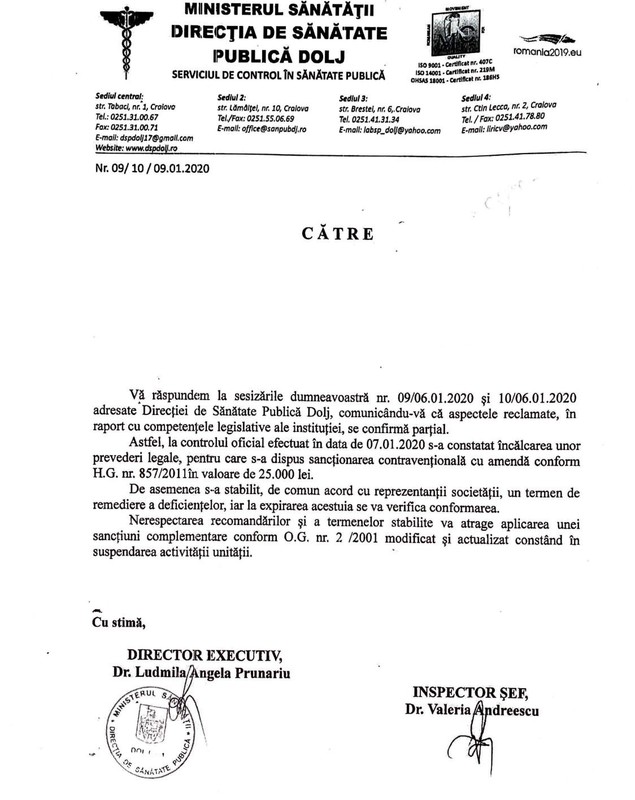 O multinațională livrează mâncare Spitalului din Craiova fără autorizație sanitar-veterinară!