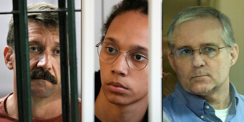 De la stânga la dreapta: traficantul de arme Viktor Bout, baschetbalista Brittney Griner și Paul Whelan