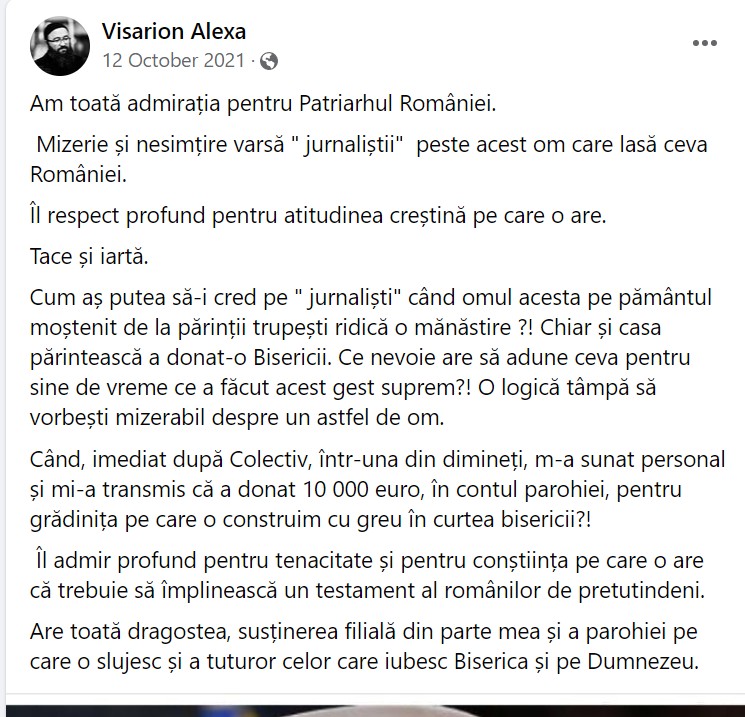 Captură Facebook: Visarion Alexa