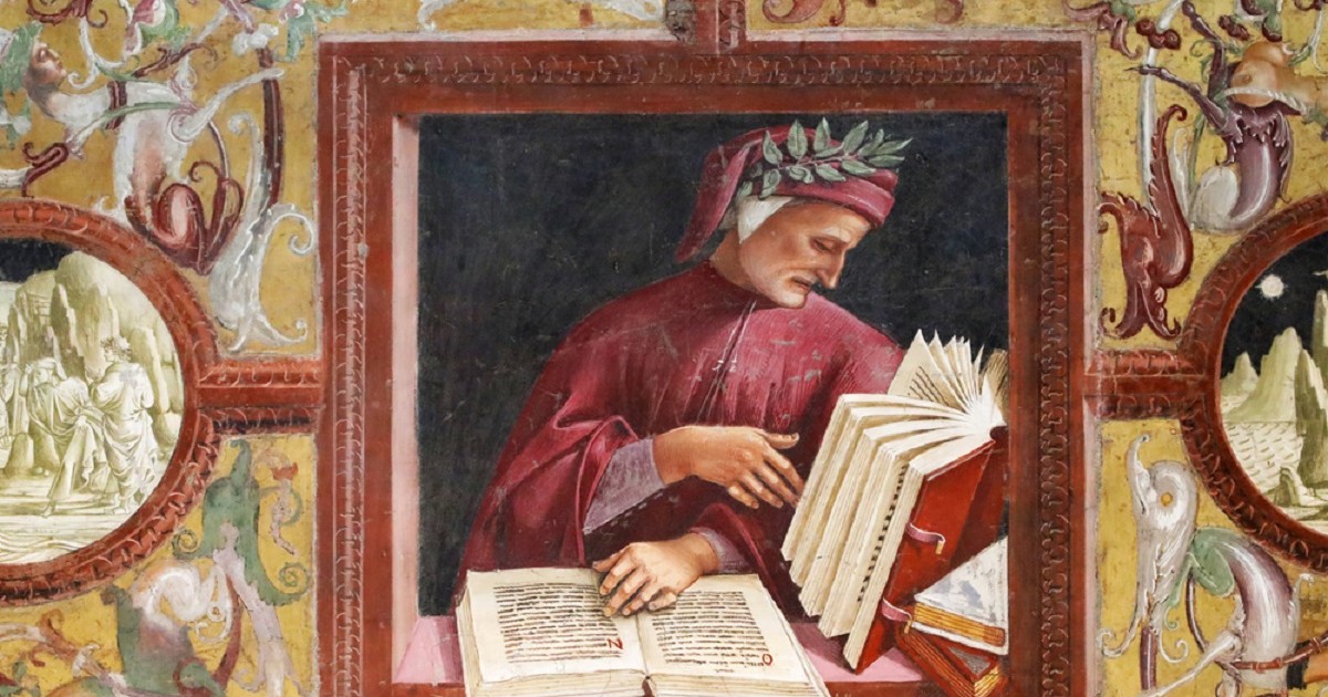 Cine a fost Dante Alighieri - Imagine cu o pictură reprezentându-l pe Dante Aleghieri, expusă la Catedrala din Orvieto, Italia