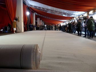 HANDOUT - 08 March 2023, US, Los Angeles: The "Red Carpet," in champagne-coloured this year, is seen on Hollywood Boulevard in front of the Dolby Theatre ahead of the 95th Academy Awards (Oscars), which will be presented on 12 March 2023. Photo: Barbara Munker/dpa