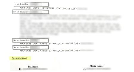 Fișa medicală de la externare cu analizele lui Stelu Stoica. La „Recomandări”, medicii nu au trecut nimic