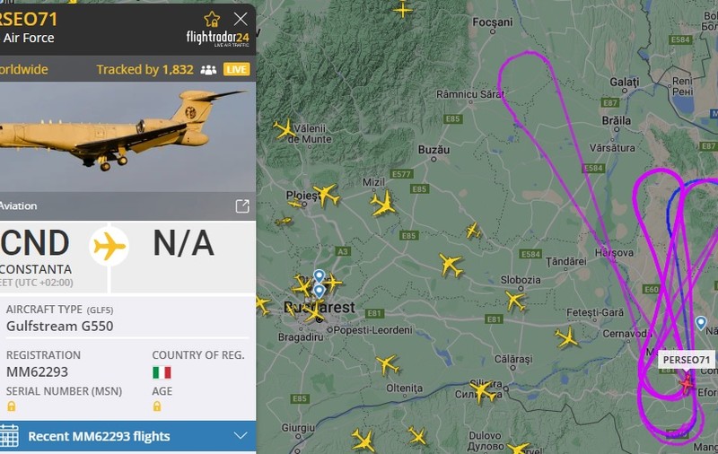 Un avion de spionaj al Forțelor Aeriene din Italia survolează România