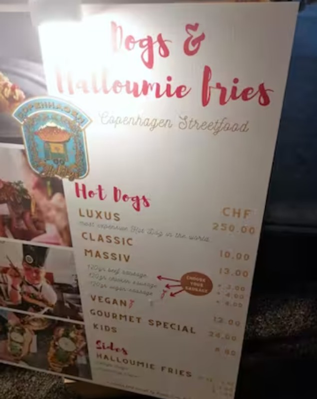 Un comerciant din piața de Crăciun din Lucerna se laudă că vinde cel mai scump hotdog din lume. Ce conține și cât costă