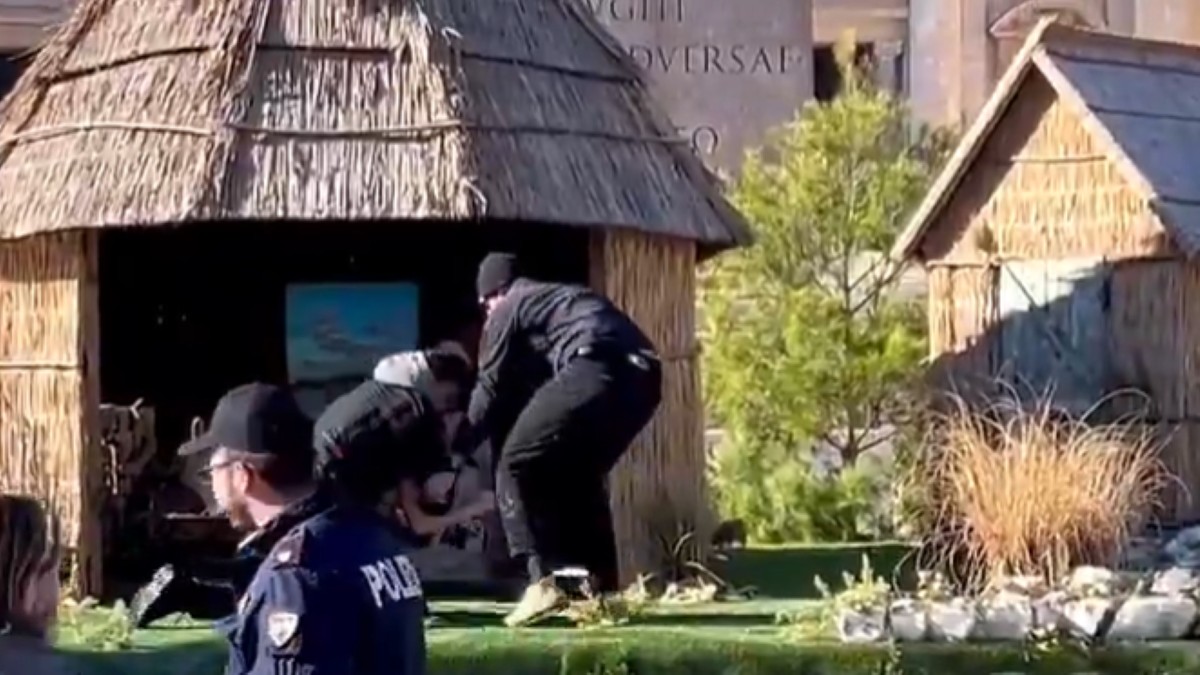 O femeie topless a încercat să fure o figurină a lui Iisus în Vatican. Foto Captură video X