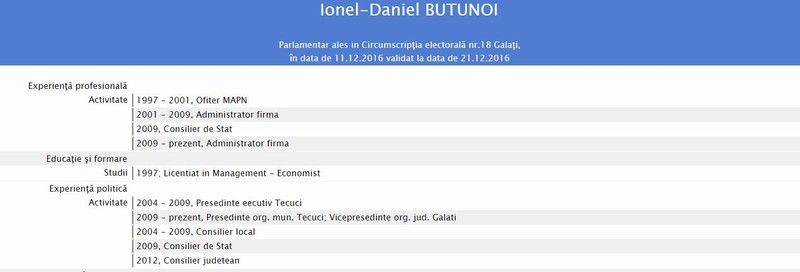 Experiența profesională a senatului PSD Daniel Butunoi (sursa: senat.ro)