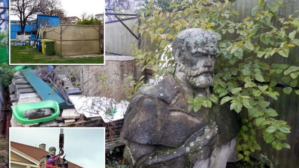 Statuia lui Emanuil Gojdu din Oradea, plină de buruieni. Din centrul orașului, marele filantrop a fost „mutat” la ștrand