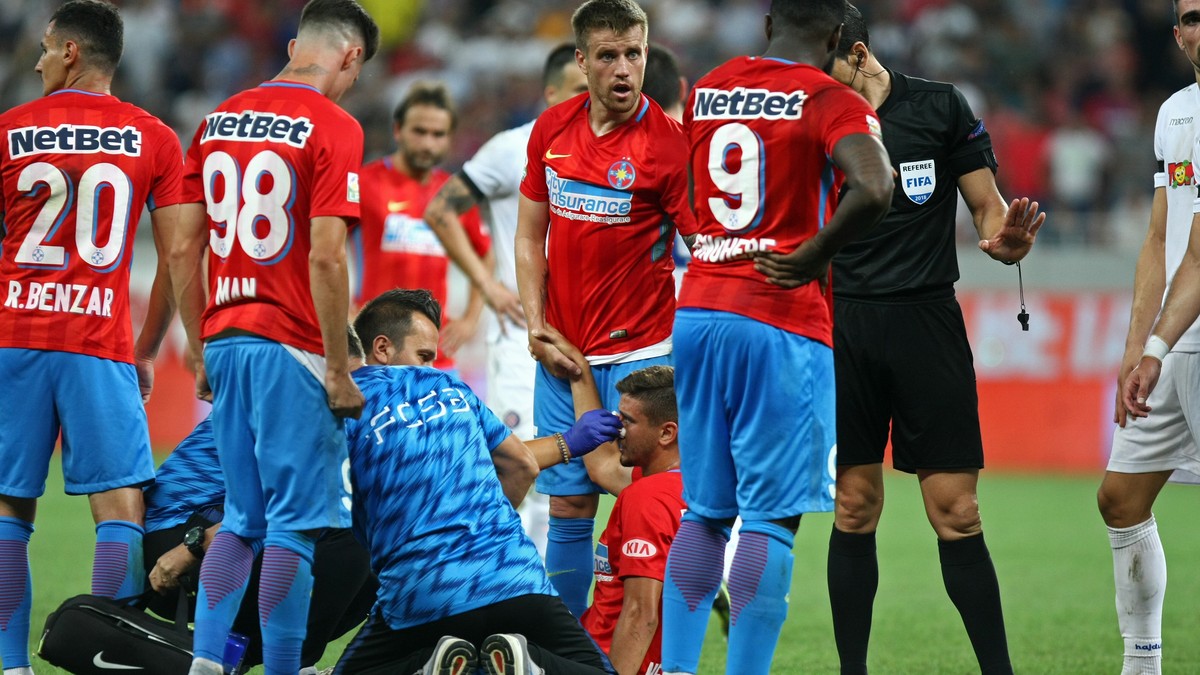 Sacrificiul lui Dragoș Nedelcu, fotbalistul FCSB care a terminat meciul cu Hajduk Split cu nasul spart de un obiect aruncat din tribune. Riscă un meci cu porțile închise!