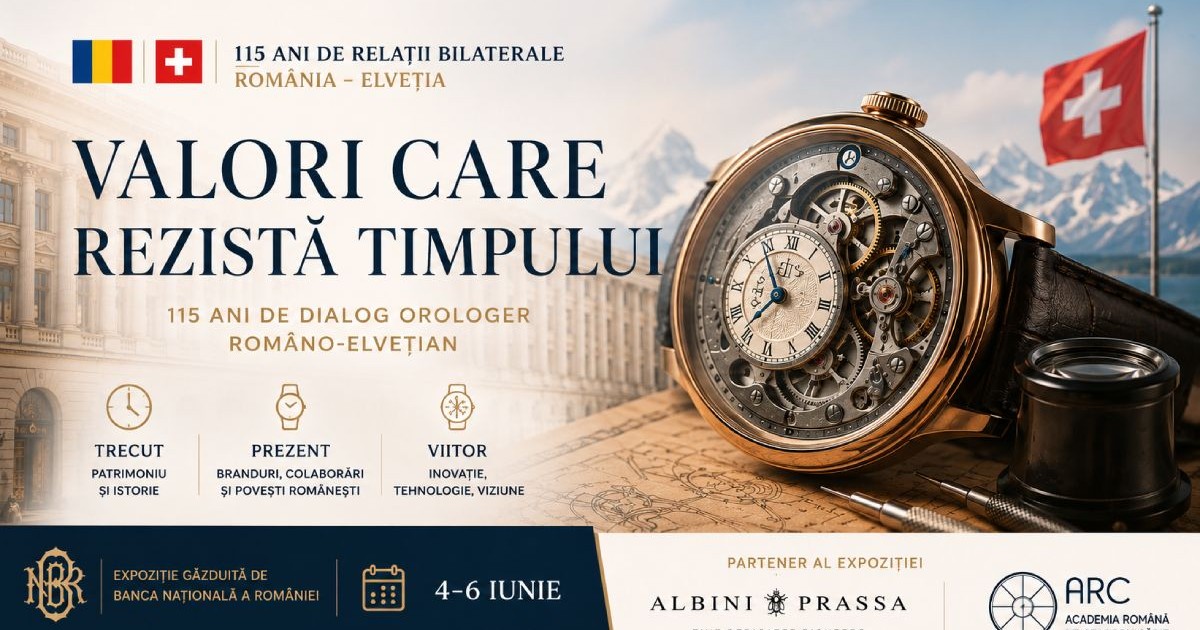 Expoziția „Valori care rezistă timpului” de la BNR Albini Prassa aduce în prim-plan 115 ani de relații România–Elveția prin orologerie