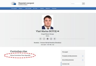 Vlad Botoș nu și-a făcut public CV-ul pe site-ul Parlamentului European