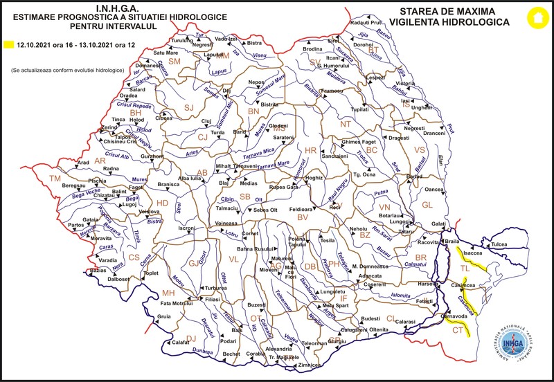 Atenționare cod galben de inunțații pentru râuri din Dobrogea. Foto: inhga.ro
