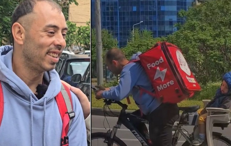 Livratorul pe bicicletă care lucra cu copilul adormit în spate a fost găsit și va fi ajutat să își îndeplinească un vis