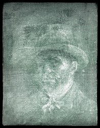 Radiografia picturii „Cap de țărancă" (1885) de Vincent Van Gogh, sub care se vede portretul pictorului. Imaginea a fost publicată joi, 14 iulie, de Galeriile Naționale din Scoția | Foto: EPA