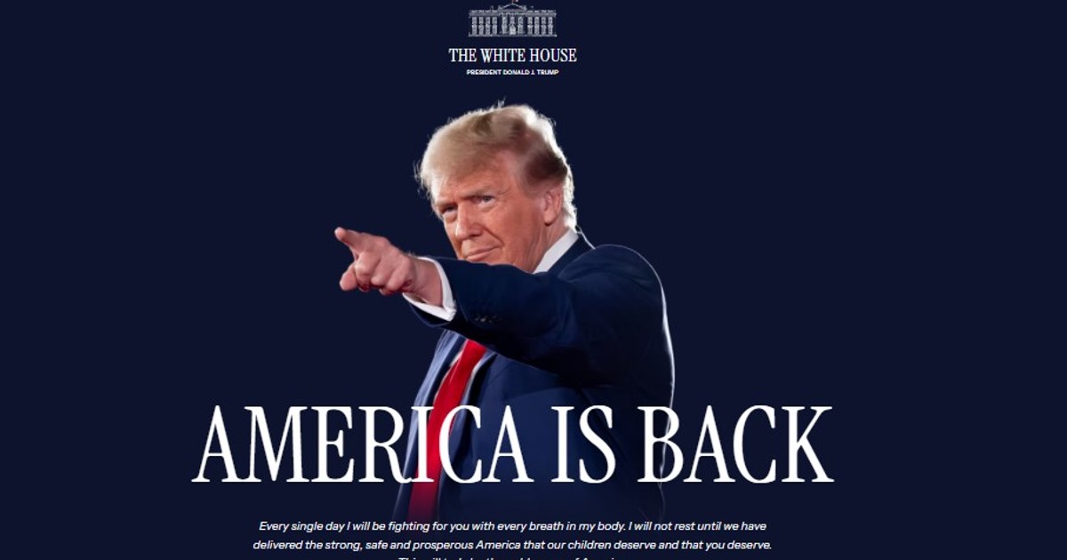 Whitehouse.gov, site-ul oficial al Casei Albe, a reflectat transferul de putere cu un nou design și mesajul „AMERICA IS BACK” („America s-a întors”), afișate în momentul depunerii jurământului de către Donald Trump