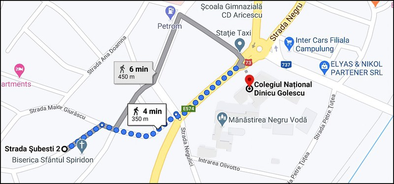 Distanța dintre Strada Subesti nr. 2 și Colegiul Dinicu Golescu