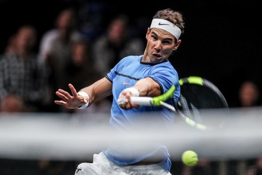 epaselect epa06222025 Spanish Rafael Nadal of the Team Europe in action against US Jack Sock of the Team World during the Laver Cup tennis tournament in Prague, Czech Republic, 23 September 2017. The first Laver Cup is held in Prague, Czech Republic, from 22 to 24 September 2017. It is a three-day tournament pitting a team of the six best tennis players from Europe against six opponents from the rest of the world. The tournament has been named in honor of Australian tennis legend Rod Laver. EPA-EFE/MARTIN DIVISEK