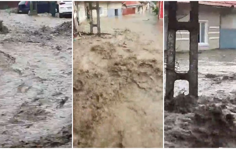 Imagini incredibile. Momentul în care o viitură mătură străzile din Oravița, Caraș-Severin. 38 de case au fost inundate