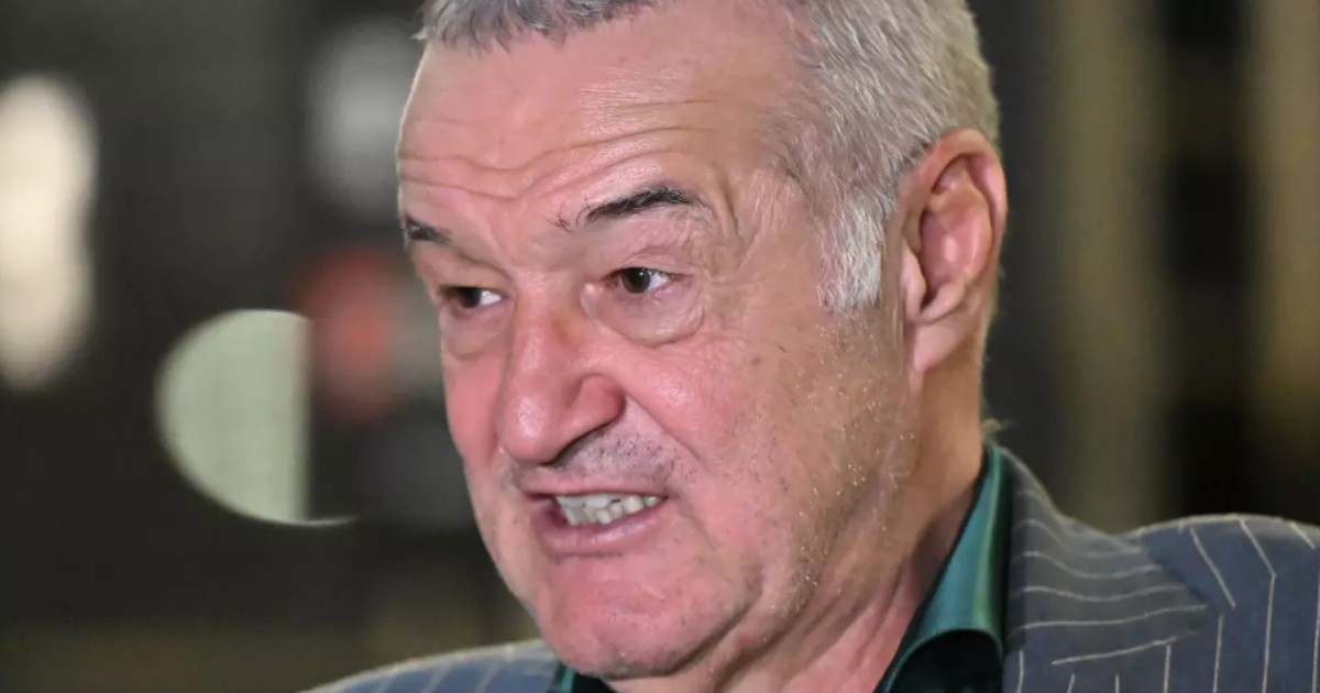 În imagine este ilustrat Gigi Becali, îmbrăcat în sacou gri și cămașă verde. Acesta vorbește în timpul unui interviu