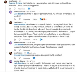 Răspunsul Monicăi Ghiurco când a fost întrebată pe Facebook despre un posibil conflict de interese în privința interviului cu Dan Dungaciu Sursa foto: captură Facebook / Monica Ghiurco