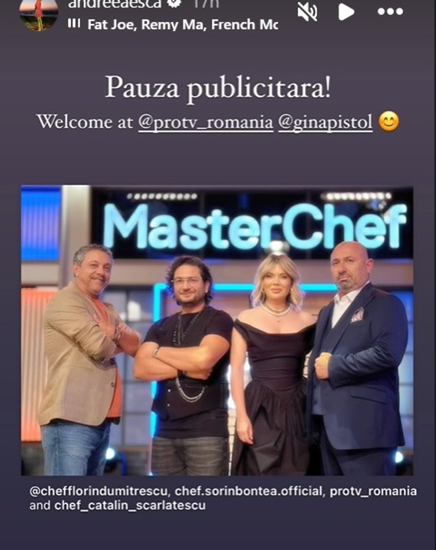 Reacția Andreei Esca când s-a aflat că Gina Pistol prezintă MasterChef România la Pro TV. „Visele devin realitate”