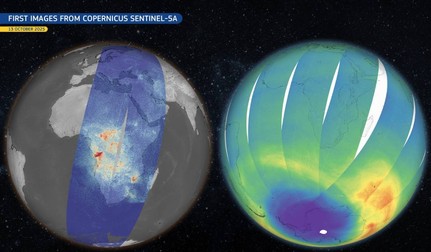 Imaginea realizată de satelitul Copernicus Sentinel-5A pe 13 octombrie 2025 arată concentrația de ozon din atmosferă. Deasupra Antarcticii, valorile sub 220 de unități Dobson indică zona considerată „gaura” din stratul de ozon. Sursă foto: Profimedia Images