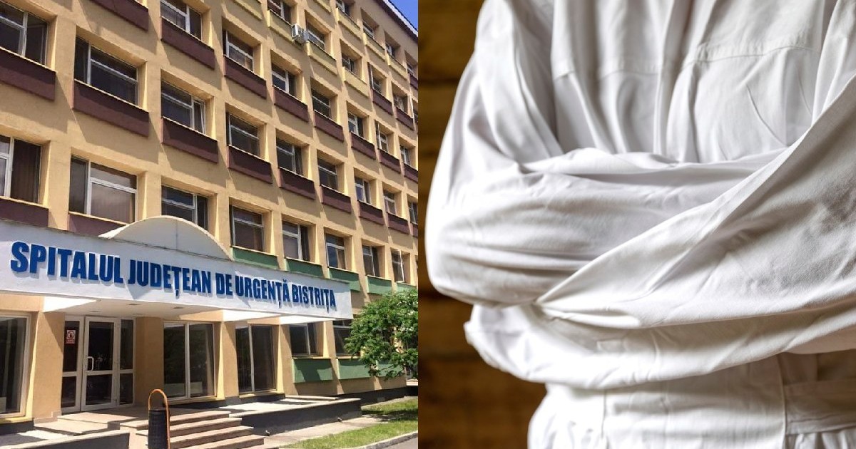Clădirea Spitalului de Urgenta Bistrita/ Pacient în cămașă de forță