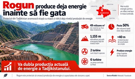  Hidrocentrala Rogun produce deja energie. Imagine generată cu Inteligența Artificială