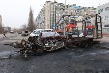 A view shows aftermath of fresh aerial attacks on Belgorod on March 16, 2024.,Image: 857315177, License: Rights-managed, Restrictions: , Model Release: no