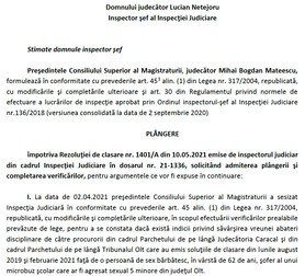 Fragment din scrisoarea trimisă către şeful Inspecţiei Judiciare