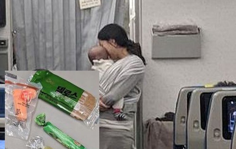 FOTO | Gestul unei mame pentru pasagerii unui avion. Le-a dat 200 de pungi de bomboane și dopuri antifonice în cazul în care copilul ei va plânge în timpul zborului