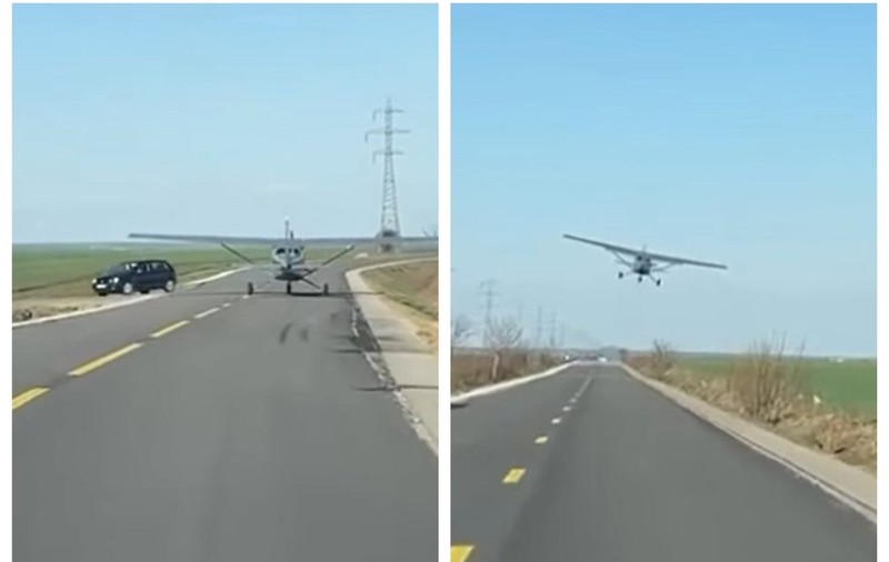 Avion de mici dimensiuni, filmat pe o şosea. Poliţia caută pilotul
