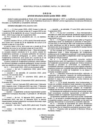 Structura anului școlar 2022-2023 a fost publicată în Monitorul Oficial