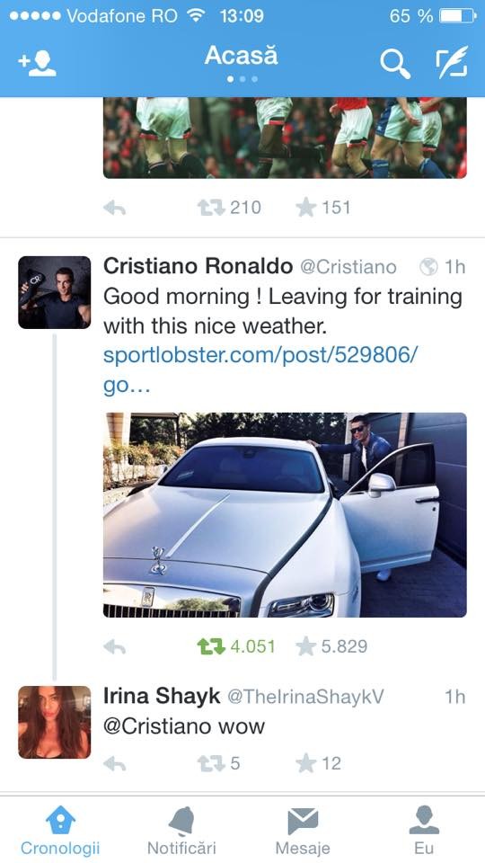 Cristiano ronaldo a impresionat-o pe Irina Shayk cu bijuteria pe patru roți. foto: Twitter.