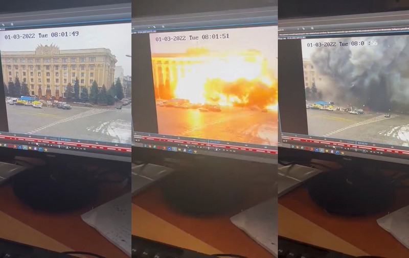 VIDEO | Momentul în care rachetele ruse lovesc o clădire guvernamentală din Harkov