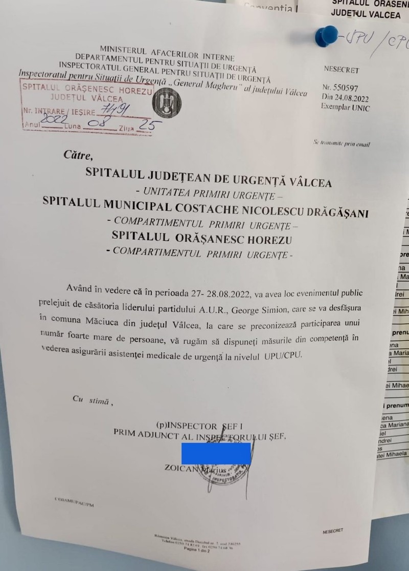 foto: adresa ISU Vâlcea