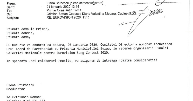 Unul din mailurile trimise de Elena Știrbescu către primarul din Buzău