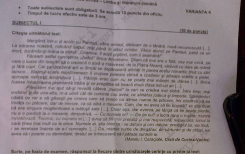 BAC 2012 - Subiectele la limba şi literatura română, proba scrisă