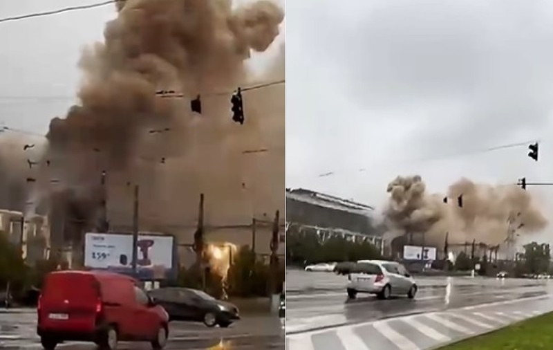 Explozie la CET Iași, văzută din stradă, în timp ce pe drum circulau mașini