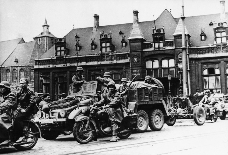 German troops passing through Liege, May 30, 1940.,Image: 597511950, License: Rights-managed, Restrictions: This content is intended for editorial use only. For other uses, additional clearances may be required. 19909 HARDCOPY PRINT, Model Release: no