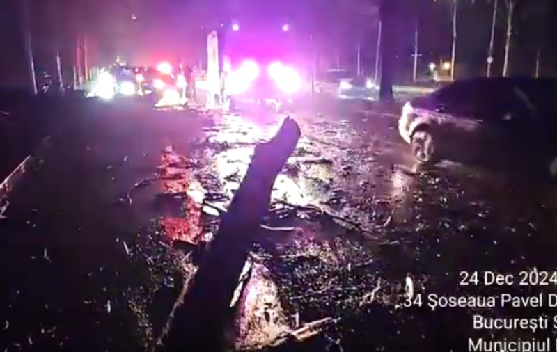 Un șofer a provocat un accident rutier evitând un copac rupt de vânt, în București. Un copil a ajuns la spital | VIDEO