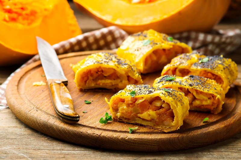 Pumpkin strudel .selective focus. style rustic