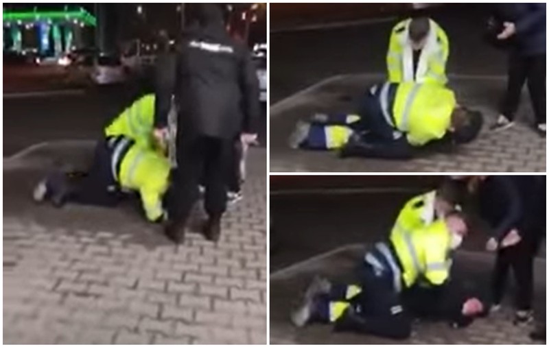 VIDEO | Polițiști urcați pe un bărbat, ca să-l încătușeze, la Alba Iulia, după ce l-au scos dintr-un supermarket pentru că nu purta mască