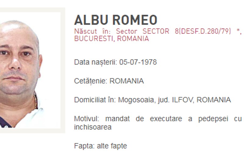 Încă un condamnat din lotul Oprescu și-a luat tălpășița. „Romică”, dat în urmărire generală