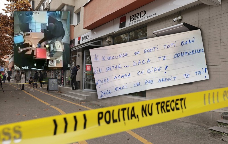 Jaf la o bancă din București, în apropiere de sediul Poliției Române. Mesajul atacatorului: „Dacă faci un pas greșit te tai”