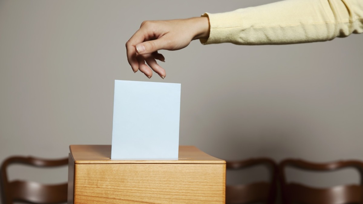 Persoană care introduce buletinul de vot în urnă.