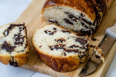 Sweet Homemade Chocolate Babka Bread Cake / Cozonac Swirl Sourdough Brioche. Traditional Bakery