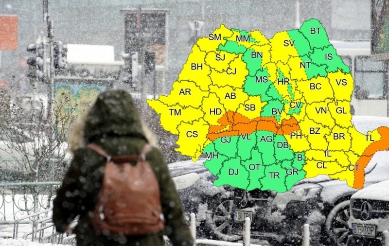 Cod galben de viscol în cea mai mare parte a țării în acest weekend. Zona montană și litoralul, sub cod portocaliu